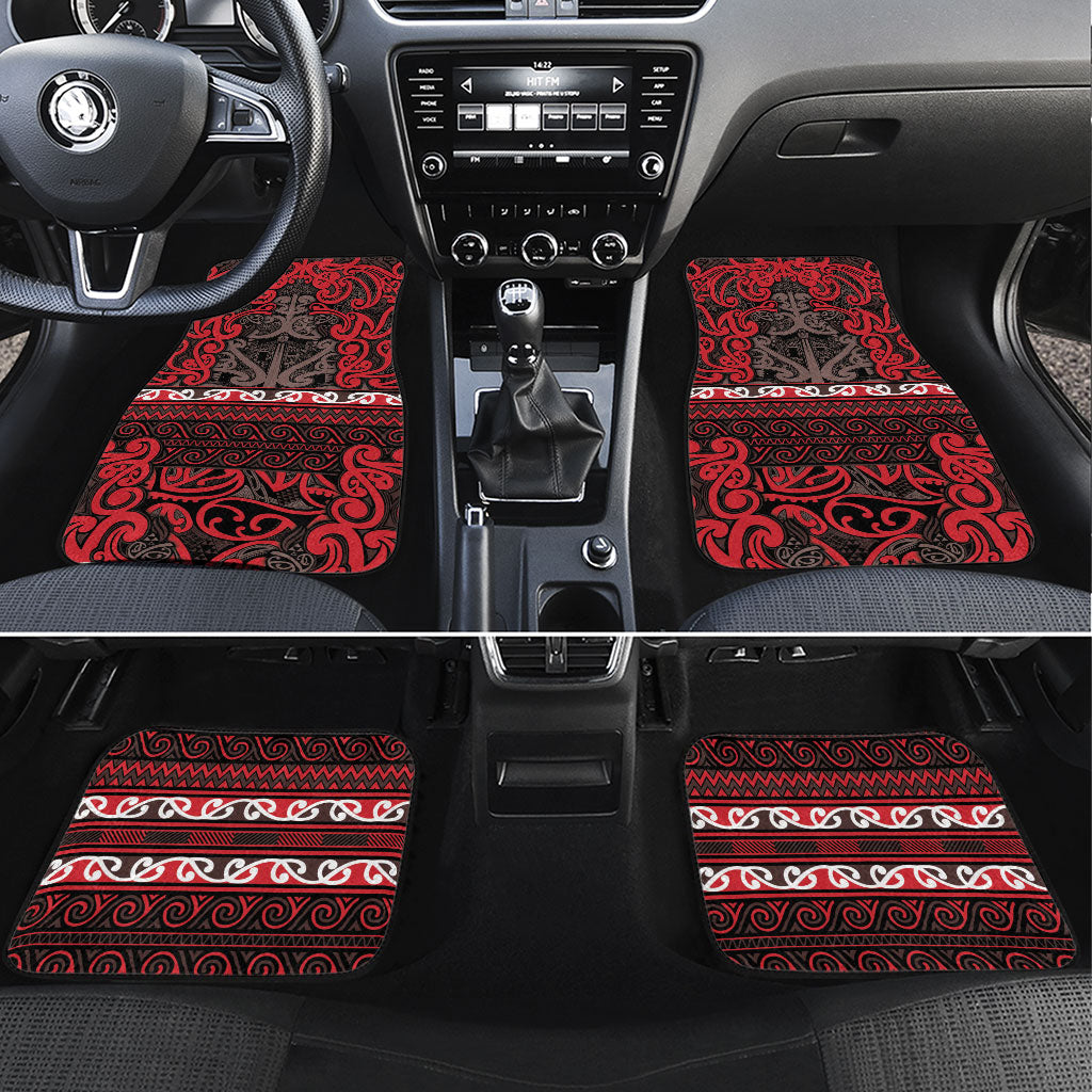 Aotearoa Iwi Ngati Awa Car Mats Maori Wharenui House Tribal Pattern LT9 Set 4pcs Red - Polynesian Pride