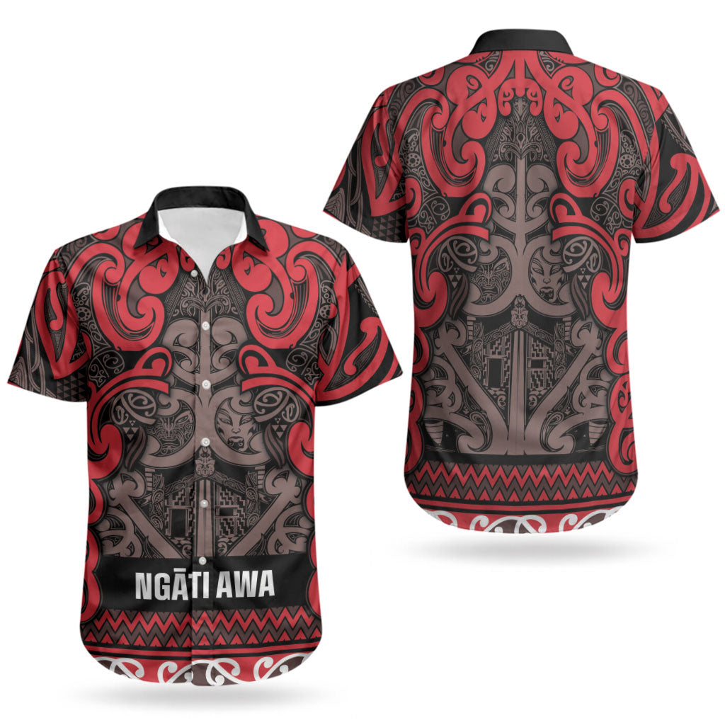 Aotearoa Iwi Ngati Awa Couples Matching Long Sleeve Bodycon Dress and Hawaiian Shirt Maori Wharenui House Tribal Pattern