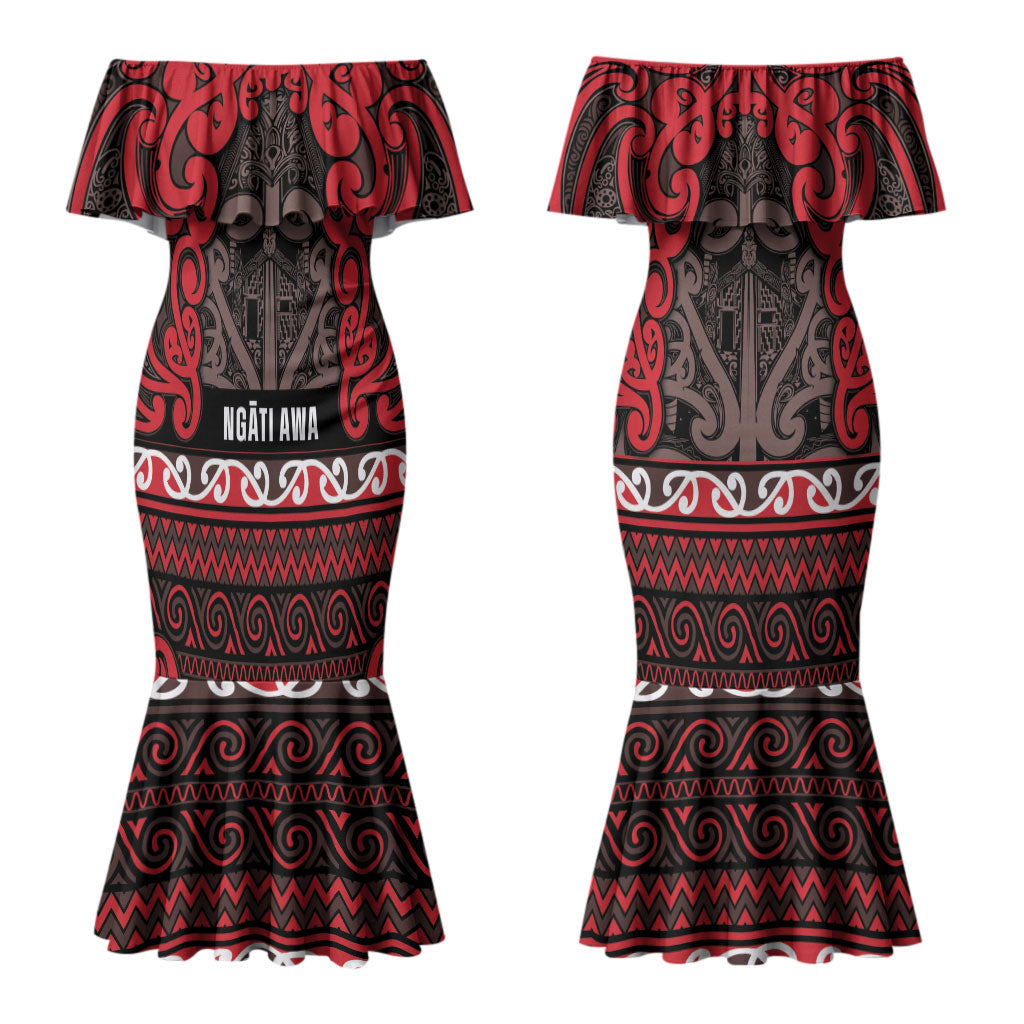 Aotearoa Iwi Ngati Awa Couples Matching Mermaid Dress and Hawaiian Shirt Maori Wharenui House Tribal Pattern