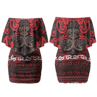 Aotearoa Iwi Ngati Awa Couples Matching Off Shoulder Short Dress and Long Sleeve Button Shirt Maori Wharenui House Tribal Pattern