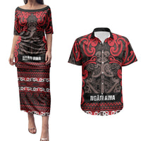 Aotearoa Iwi Ngati Awa Couples Matching Puletasi and Hawaiian Shirt Maori Wharenui House Tribal Pattern
