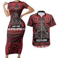 Aotearoa Iwi Ngati Awa Couples Matching Short Sleeve Bodycon Dress and Hawaiian Shirt Maori Wharenui House Tribal Pattern