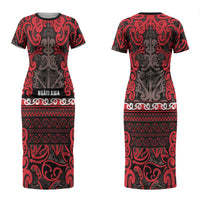 Aotearoa Iwi Ngati Awa Couples Matching Short Sleeve Bodycon Dress and Hawaiian Shirt Maori Wharenui House Tribal Pattern
