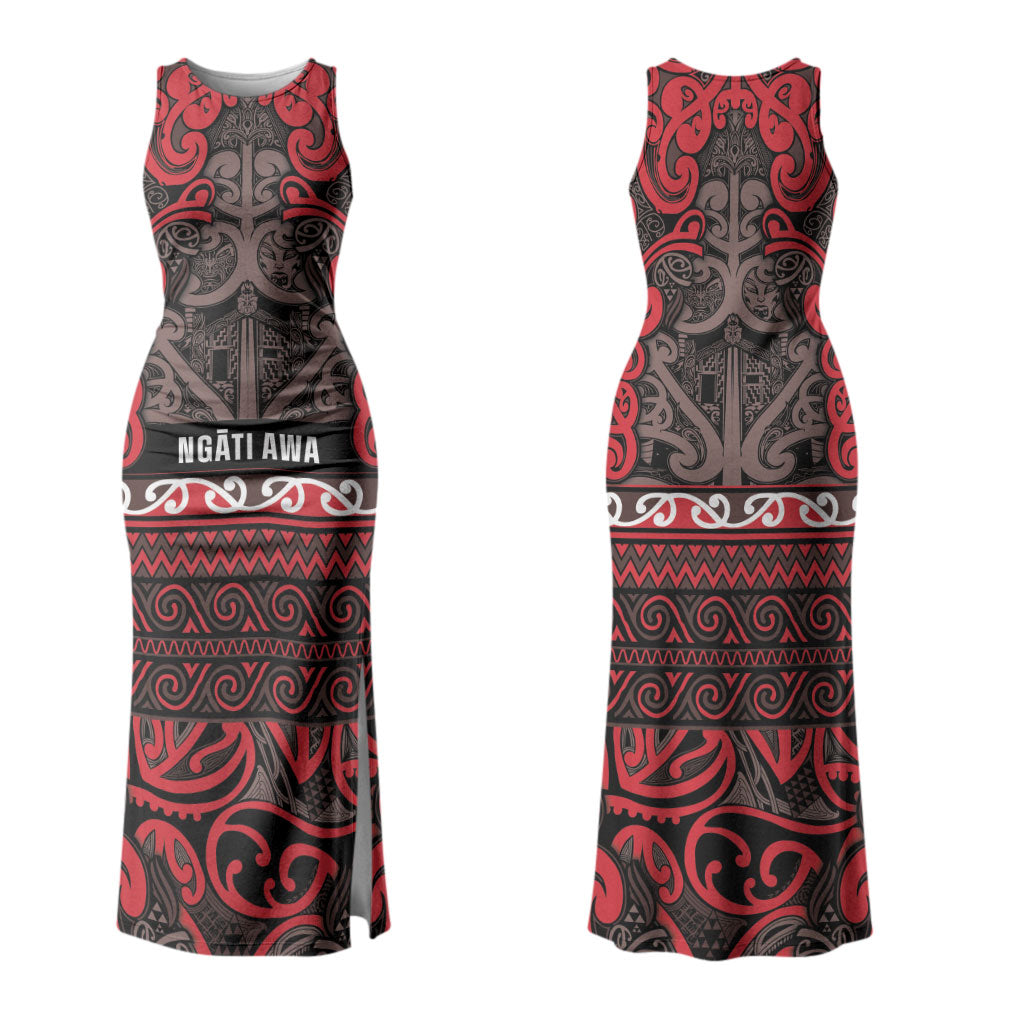 Aotearoa Iwi Ngati Awa Couples Matching Tank Maxi Dress and Long Sleeve Button Shirt Maori Wharenui House Tribal Pattern