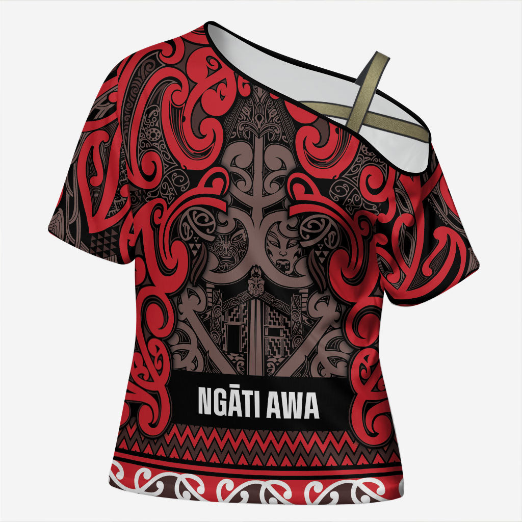 Aotearoa Iwi Ngati Awa Cross Shoulder Shirt Maori Wharenui House Tribal Pattern LT9 Female Red - Polynesian Pride