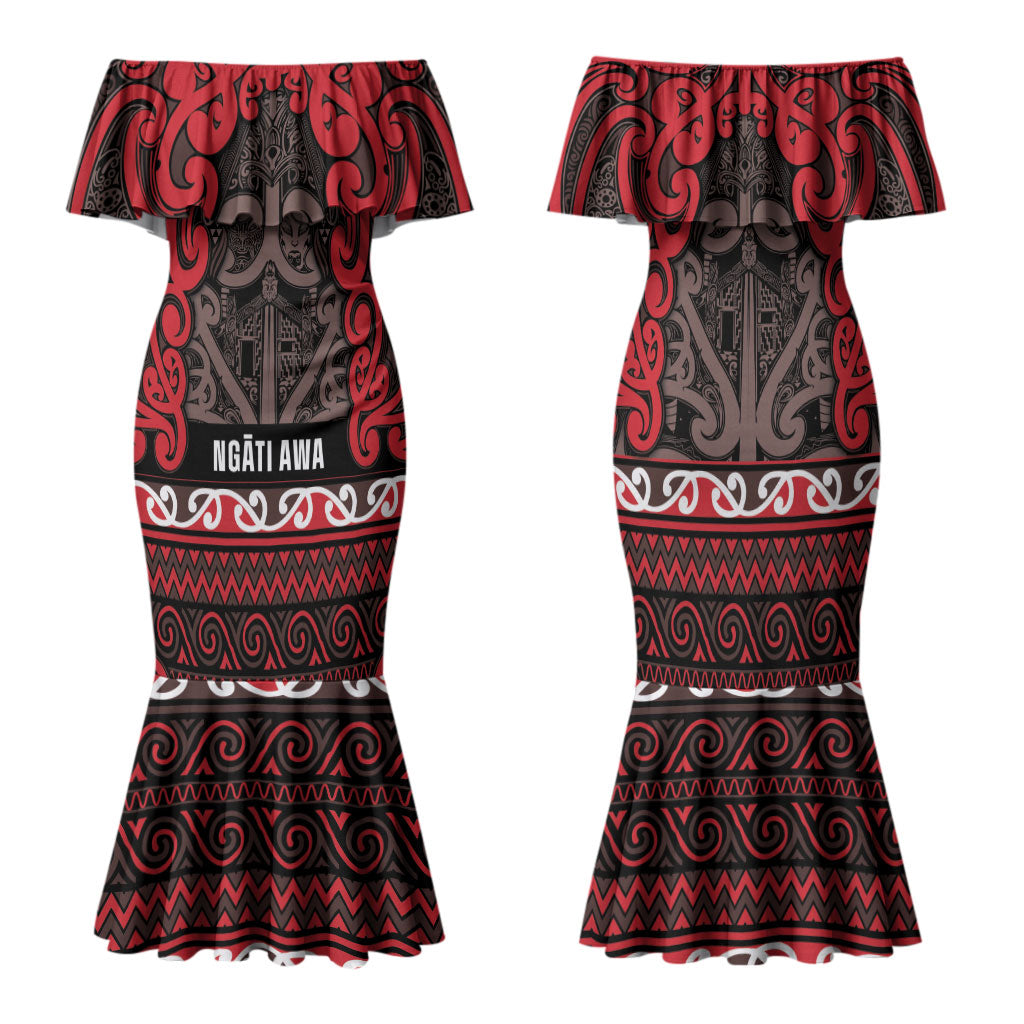 Aotearoa Iwi Ngati Awa Family Matching Mermaid Dress and Hawaiian Shirt Maori Wharenui House Tribal Pattern