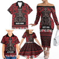 Aotearoa Iwi Ngati Awa Family Matching Off The Shoulder Long Sleeve Dress and Hawaiian Shirt Maori Wharenui House Tribal Pattern