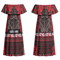Aotearoa Iwi Ngati Awa Family Matching Off Shoulder Maxi Dress and Hawaiian Shirt Maori Wharenui House Tribal Pattern