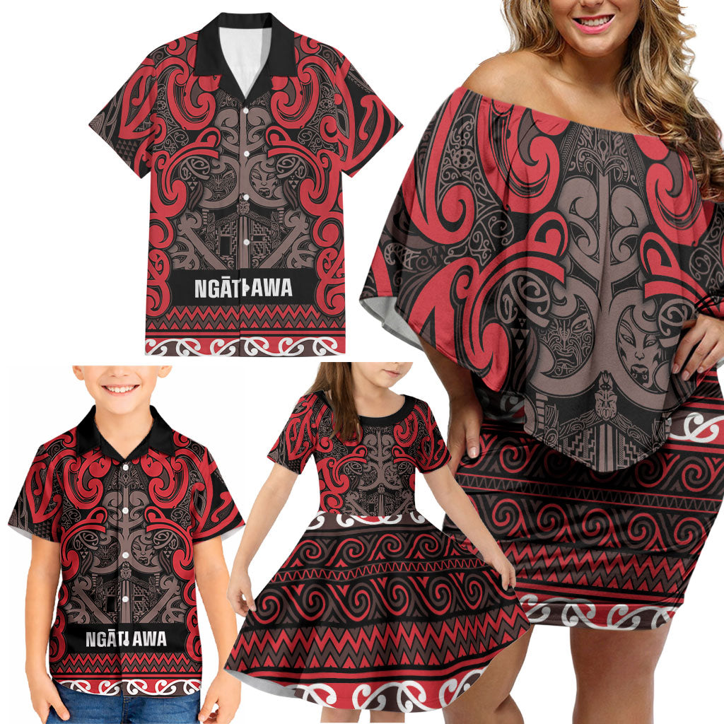 Aotearoa Iwi Ngati Awa Family Matching Off Shoulder Short Dress and Hawaiian Shirt Maori Wharenui House Tribal Pattern LT9 - Polynesian Pride