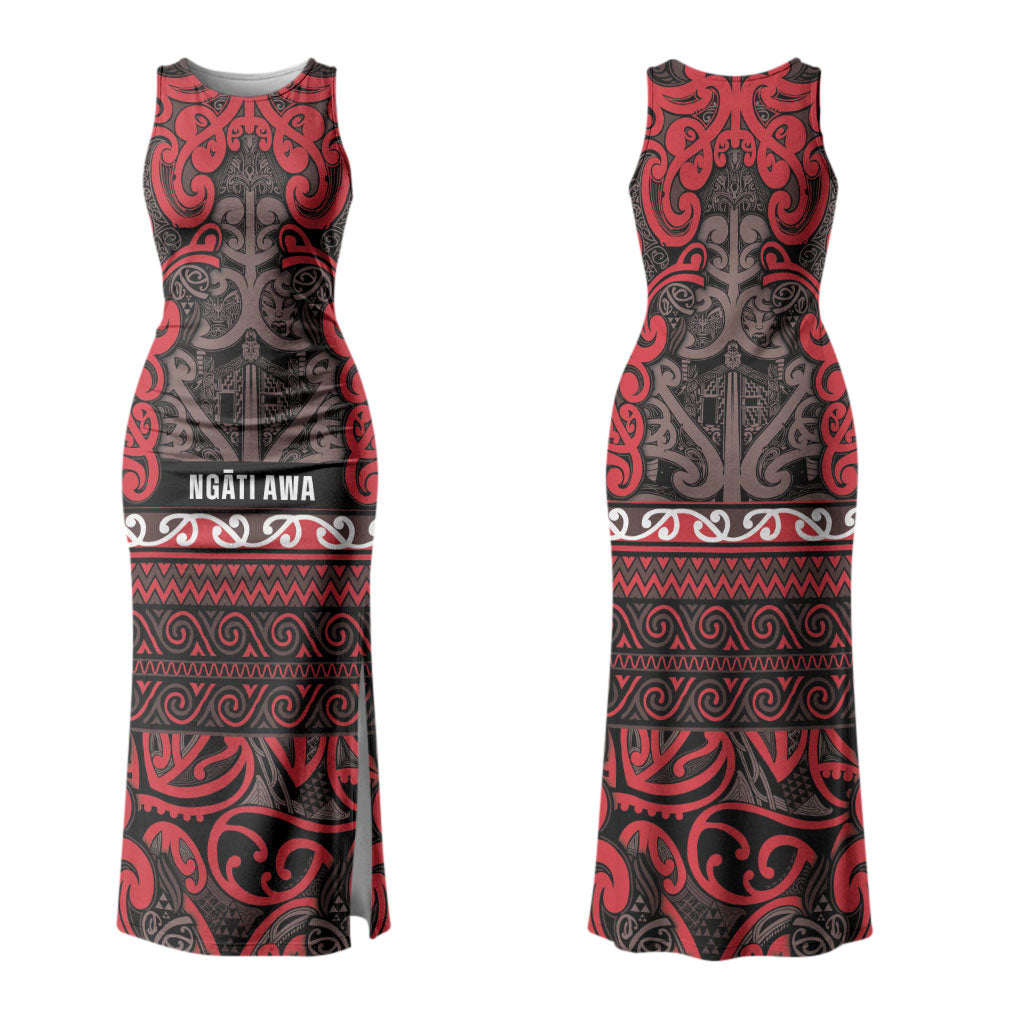 Aotearoa Iwi Ngati Awa Family Matching Tank Maxi Dress and Hawaiian Shirt Maori Wharenui House Tribal Pattern