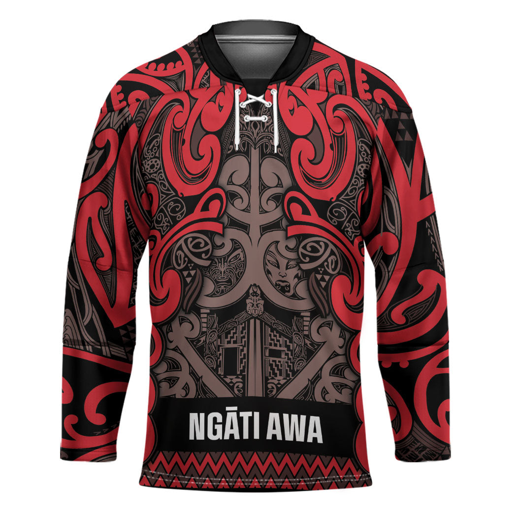Aotearoa Iwi Ngati Awa Hockey Jersey Maori Wharenui House Tribal Pattern LT9 Unisex Red - Polynesian Pride