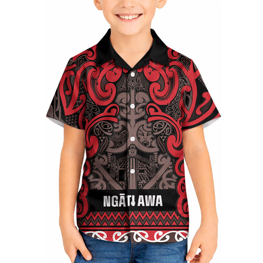 Aotearoa Iwi Ngati Awa Kid Hawaiian Shirt Maori Wharenui House Tribal Pattern LT9 Kid Red - Polynesian Pride
