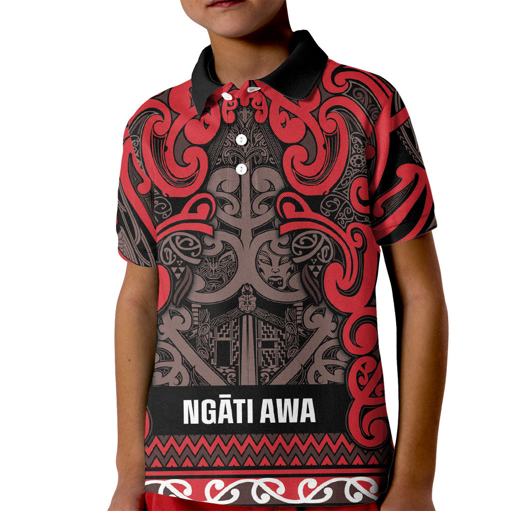 Aotearoa Iwi Ngati Awa Kid Polo Shirt Maori Wharenui House Tribal Pattern