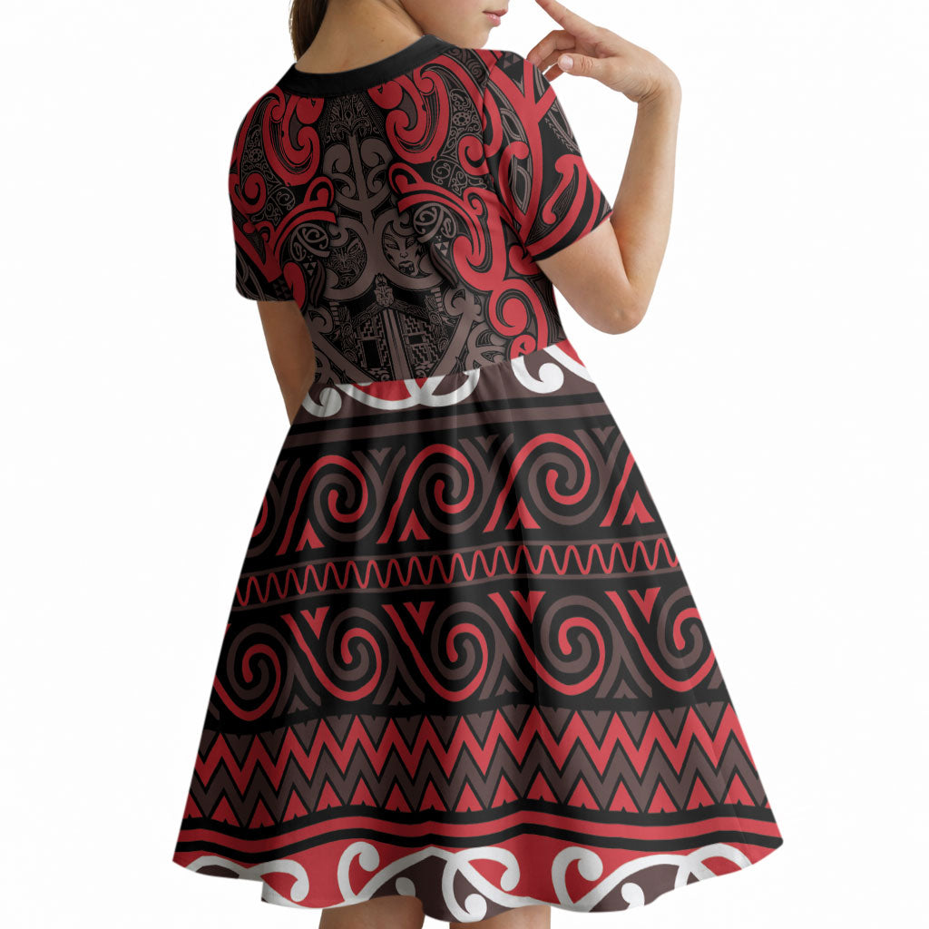 Aotearoa Iwi Ngati Awa Kid Short Sleeve Dress Maori Wharenui House Tribal Pattern