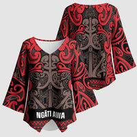 Aotearoa Iwi Ngati Awa Kimono Sleeve Blouse Maori Wharenui House Tribal Pattern