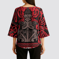 Aotearoa Iwi Ngati Awa Kimono Sleeve Blouse Maori Wharenui House Tribal Pattern