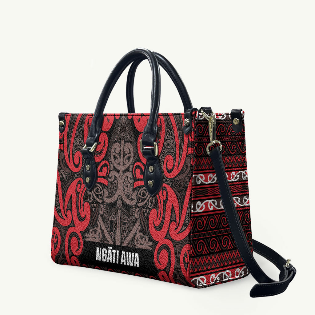 Aotearoa Iwi Ngati Awa Leather Bag Maori Wharenui House Tribal Pattern LT9 Red - Polynesian Pride