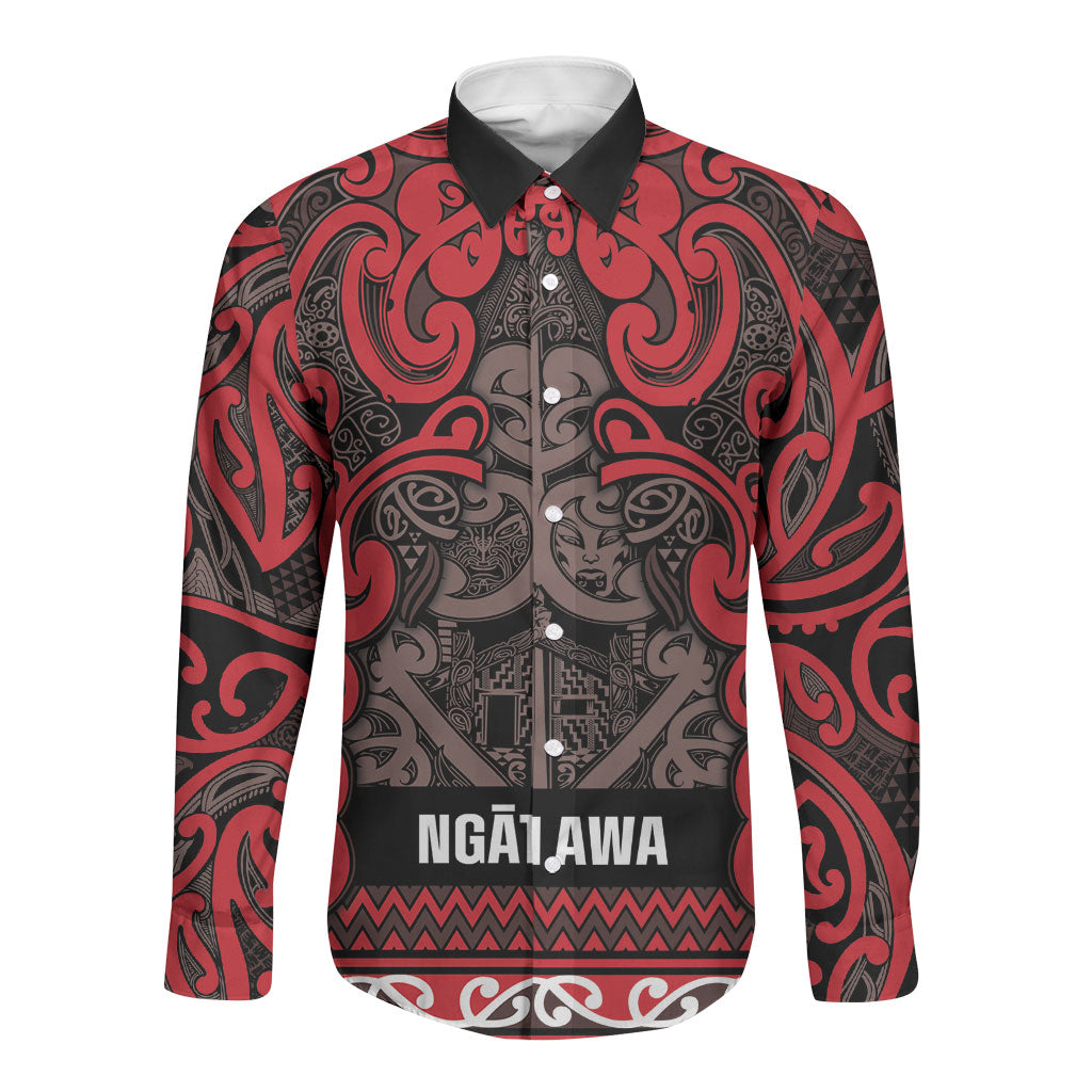 Aotearoa Iwi Ngati Awa Long Sleeve Button Shirt Maori Wharenui House Tribal Pattern LT9 Unisex Red - Polynesian Pride