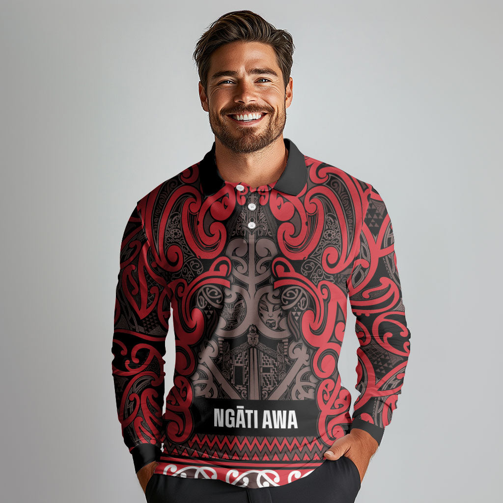 Aotearoa Iwi Ngati Awa Long Sleeve Polo Shirt Maori Wharenui House Tribal Pattern