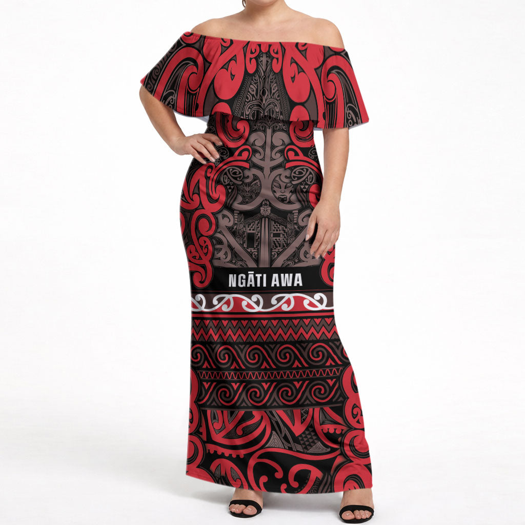 Aotearoa Iwi Ngati Awa Off Shoulder Maxi Dress Maori Wharenui House Tribal Pattern LT9 Women Red - Polynesian Pride