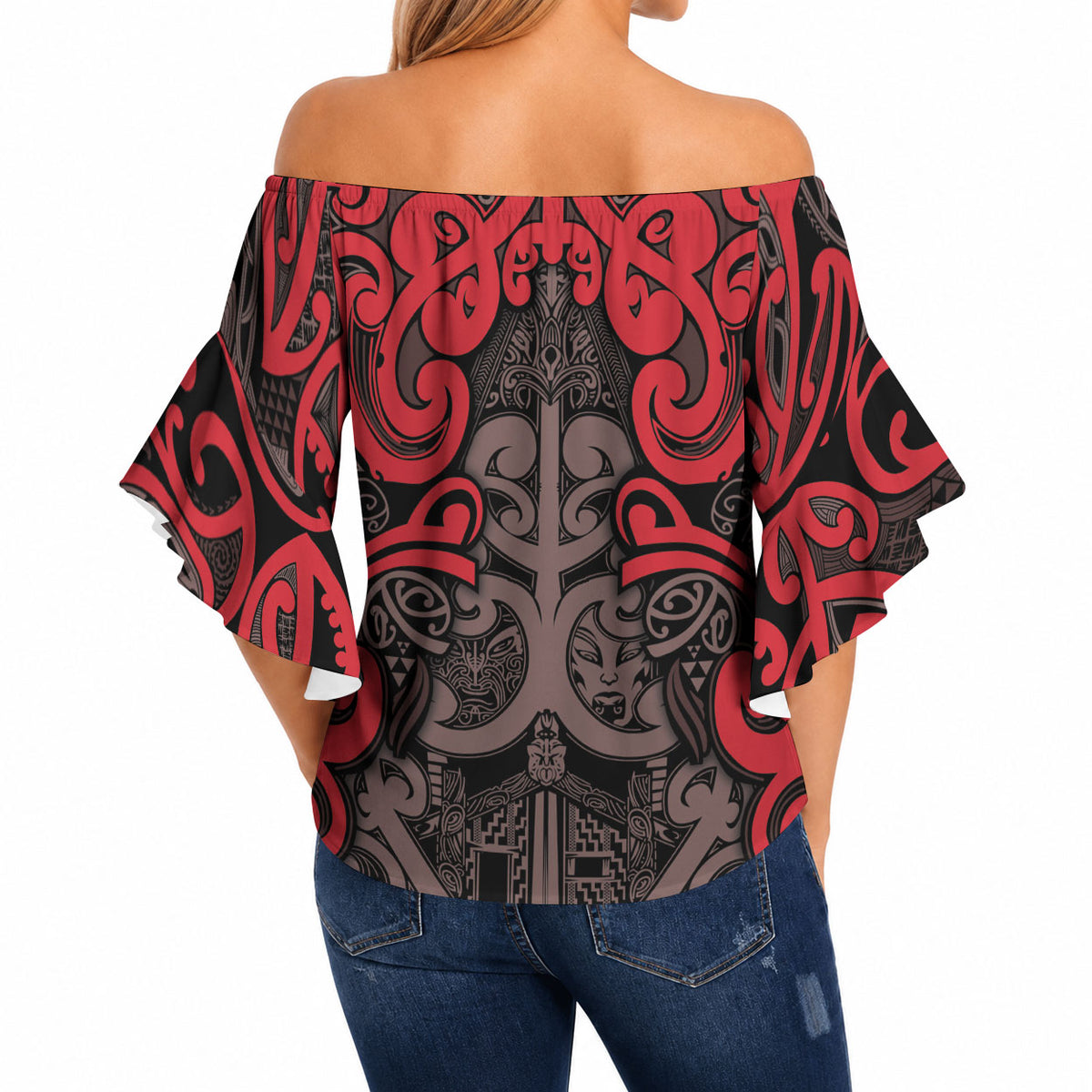 Aotearoa Iwi Ngati Awa Off Shoulder Wrap Waist Top Maori Wharenui House Tribal Pattern
