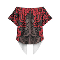 Aotearoa Iwi Ngati Awa Off Shoulder Wrap Waist Top Maori Wharenui House Tribal Pattern