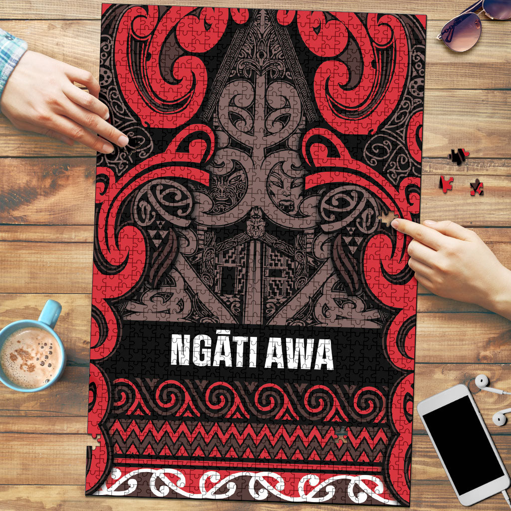 Aotearoa Iwi Ngati Awa Puzzle Maori Wharenui House Tribal Pattern LT9 Red - Polynesian Pride