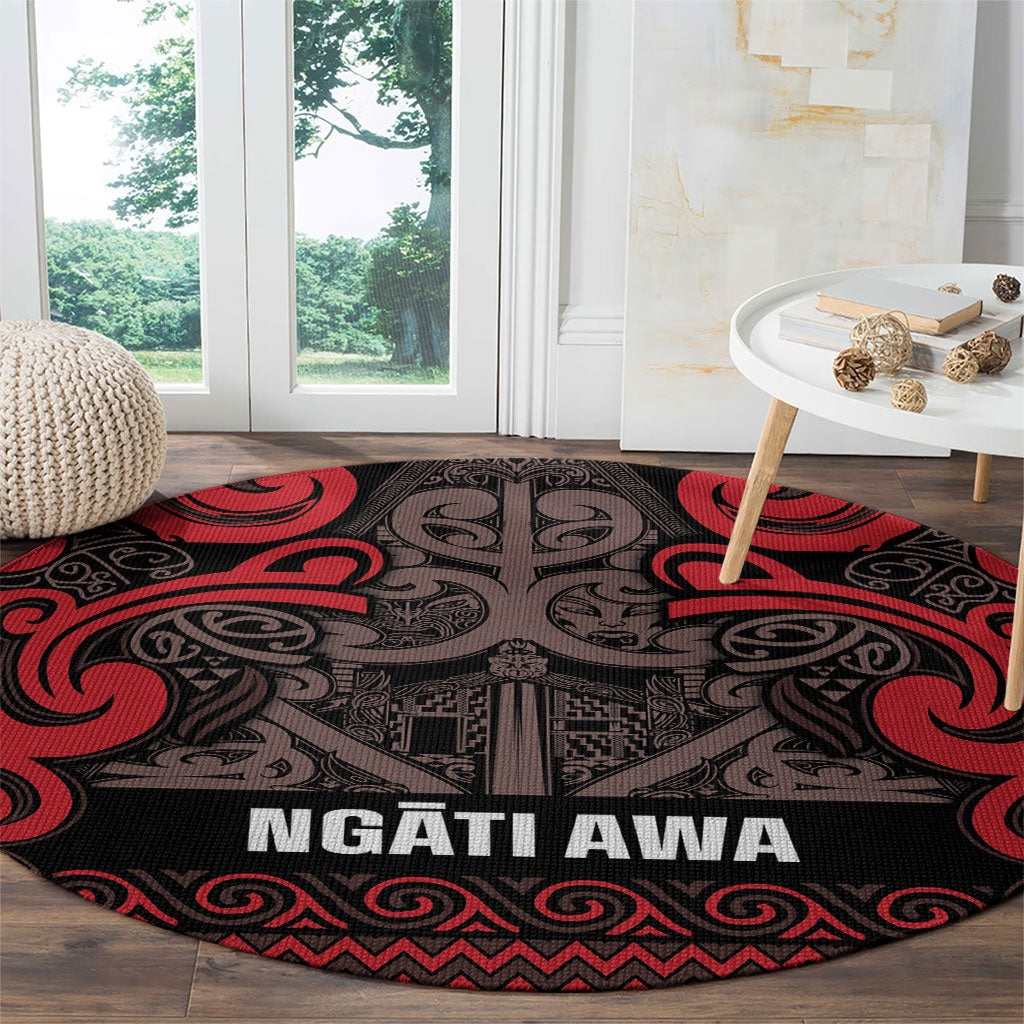 Aotearoa Iwi Ngati Awa Round Carpet Maori Wharenui House Tribal Pattern