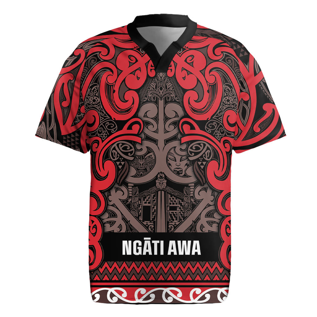 Aotearoa Iwi Ngati Awa Rugby Jersey Maori Wharenui House Tribal Pattern LT9 Red - Polynesian Pride