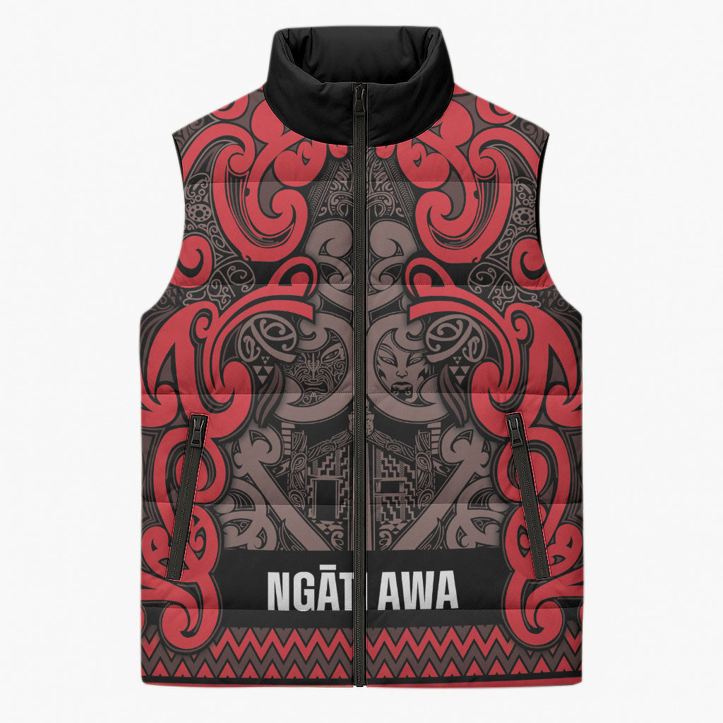 Aotearoa Iwi Ngati Awa Sleeveless Puffer Jacket Maori Wharenui House Tribal Pattern LT9 Unisex Red - Polynesian Pride
