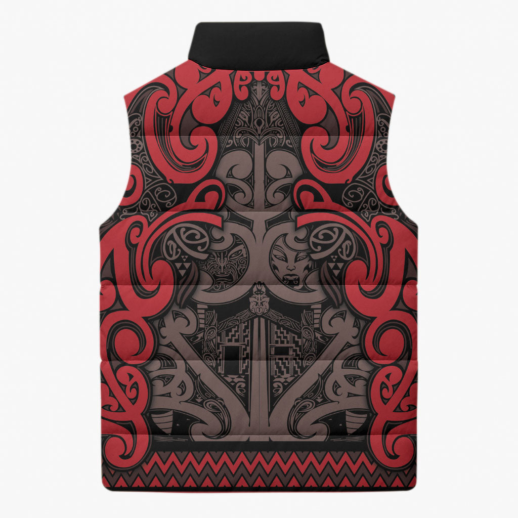 Aotearoa Iwi Ngati Awa Sleeveless Puffer Jacket Maori Wharenui House Tribal Pattern