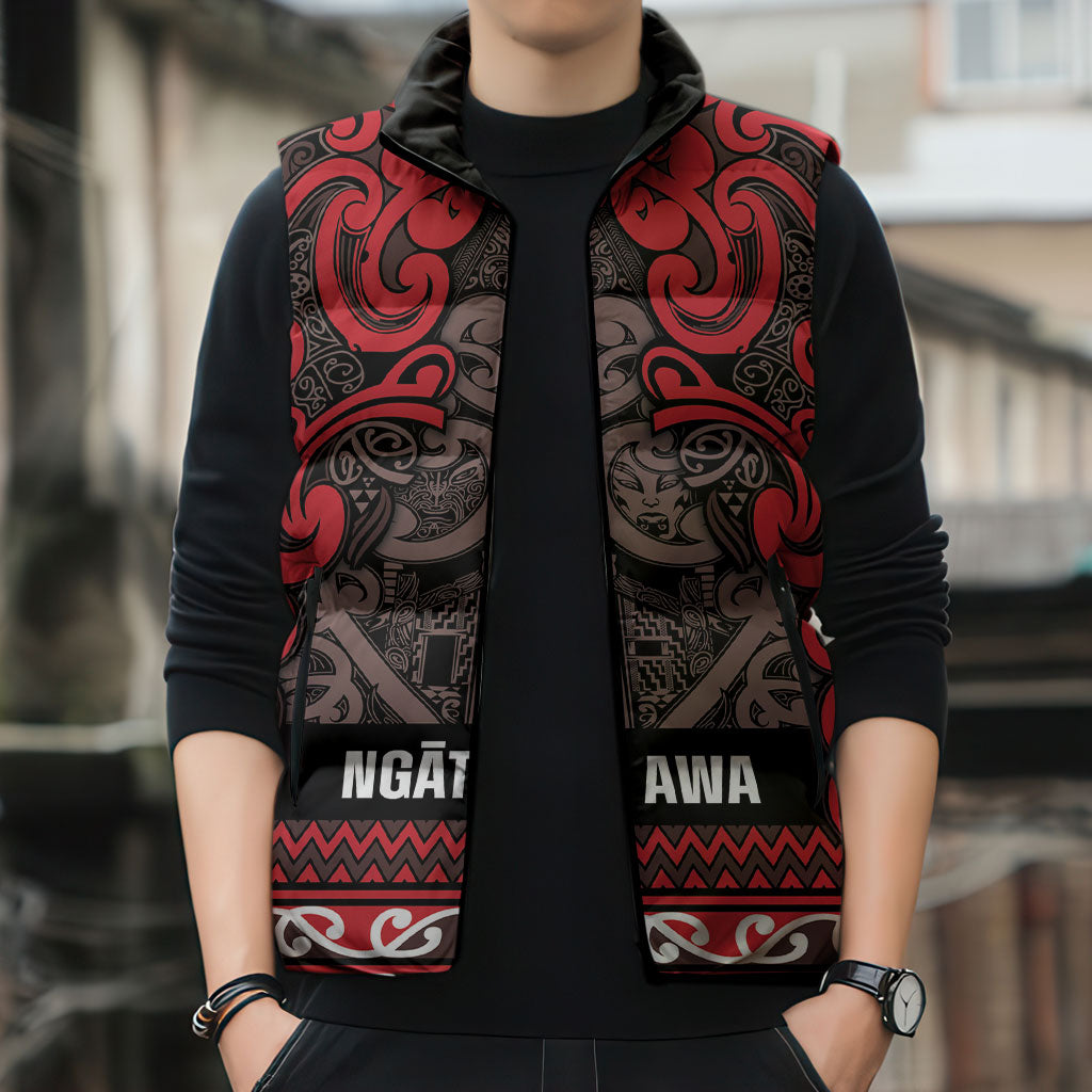 Aotearoa Iwi Ngati Awa Sleeveless Puffer Jacket Maori Wharenui House Tribal Pattern