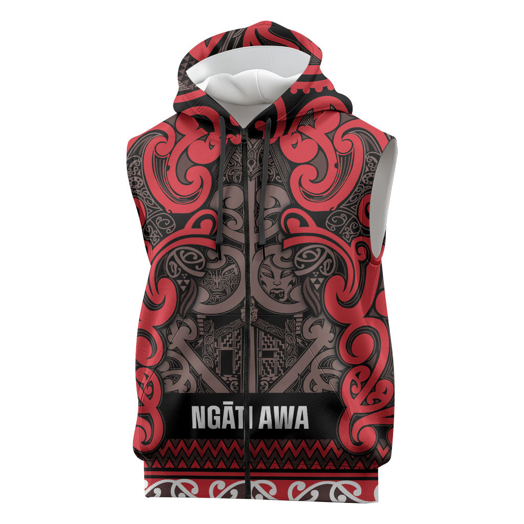 Aotearoa Iwi Ngati Awa Sleeveless Zip Hoodie Maori Wharenui House Tribal Pattern