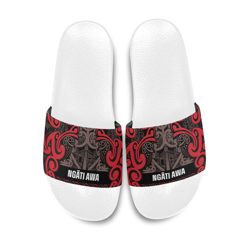 Aotearoa Iwi Ngati Awa Slide Sandals Maori Wharenui House Tribal Pattern