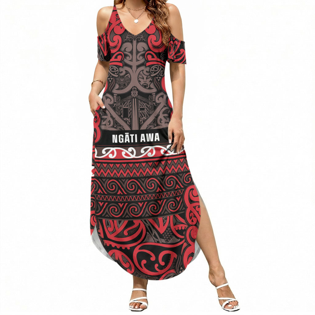Aotearoa Iwi Ngati Awa Summer Maxi Dress Maori Wharenui House Tribal Pattern LT9 Women Red - Polynesian Pride
