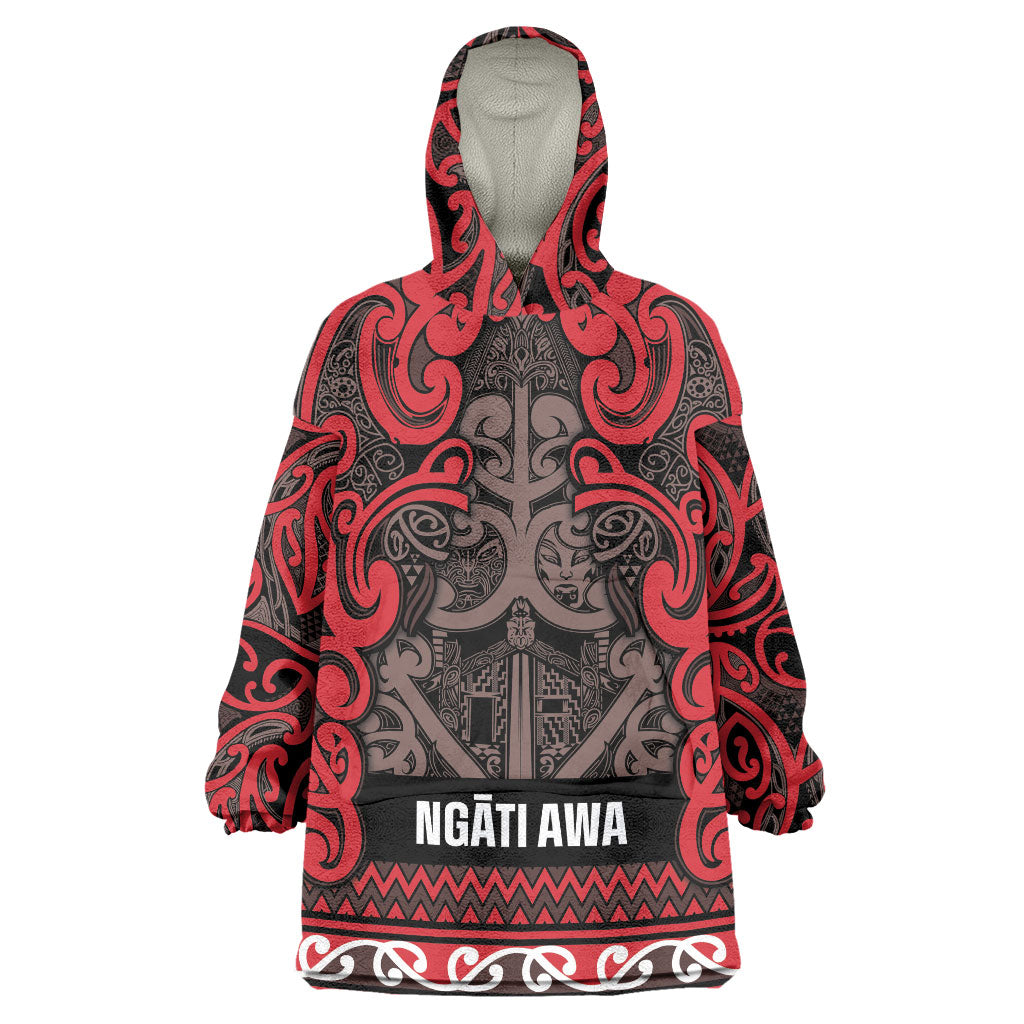 Aotearoa Iwi Ngati Awa Wearable Blanket Hoodie Maori Wharenui House Tribal Pattern LT9 One Size Red - Polynesian Pride
