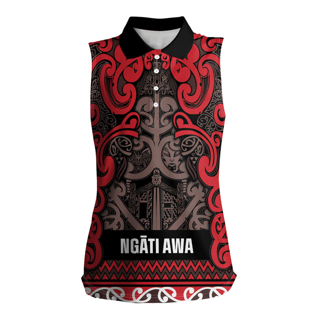 Aotearoa Iwi Ngati Awa Women Sleeveless Polo Shirt Maori Wharenui House Tribal Pattern LT9 Female Red - Polynesian Pride