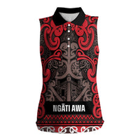 Aotearoa Iwi Ngati Awa Women Sleeveless Polo Shirt Maori Wharenui House Tribal Pattern