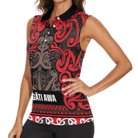 Aotearoa Iwi Ngati Awa Women Sleeveless Polo Shirt Maori Wharenui House Tribal Pattern