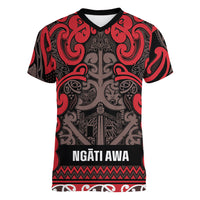 Aotearoa Iwi Ngati Awa Women V-Neck T-Shirt Maori Wharenui House Tribal Pattern
