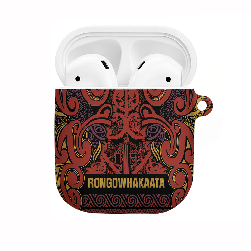 Aotearoa Iwi Rongowhakaata AirPods Case Maori Wharenui House Tribal Pattern LT9 Brick Red - Polynesian Pride