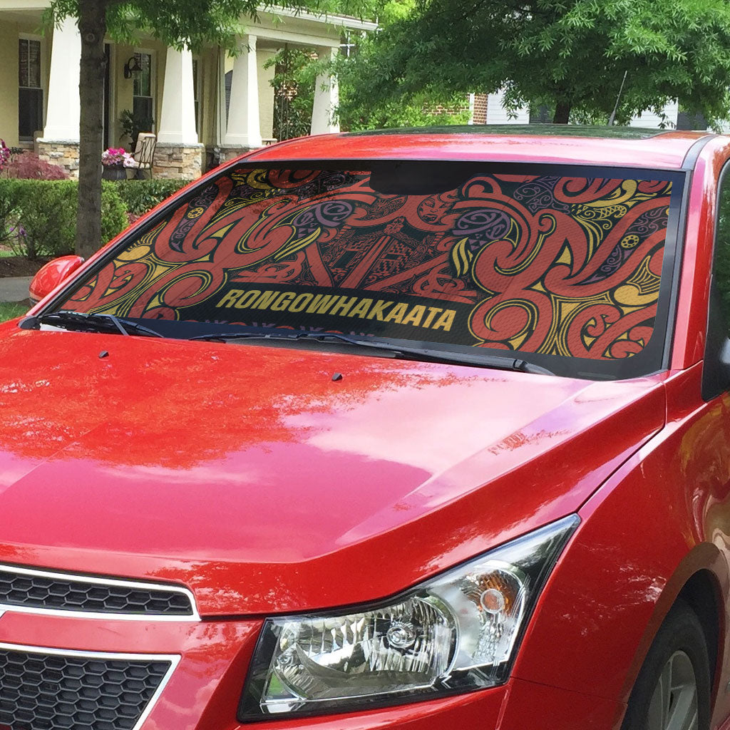 Aotearoa Iwi Rongowhakaata Auto Sun Shade Maori Wharenui House Tribal Pattern LT9 - Polynesian Pride