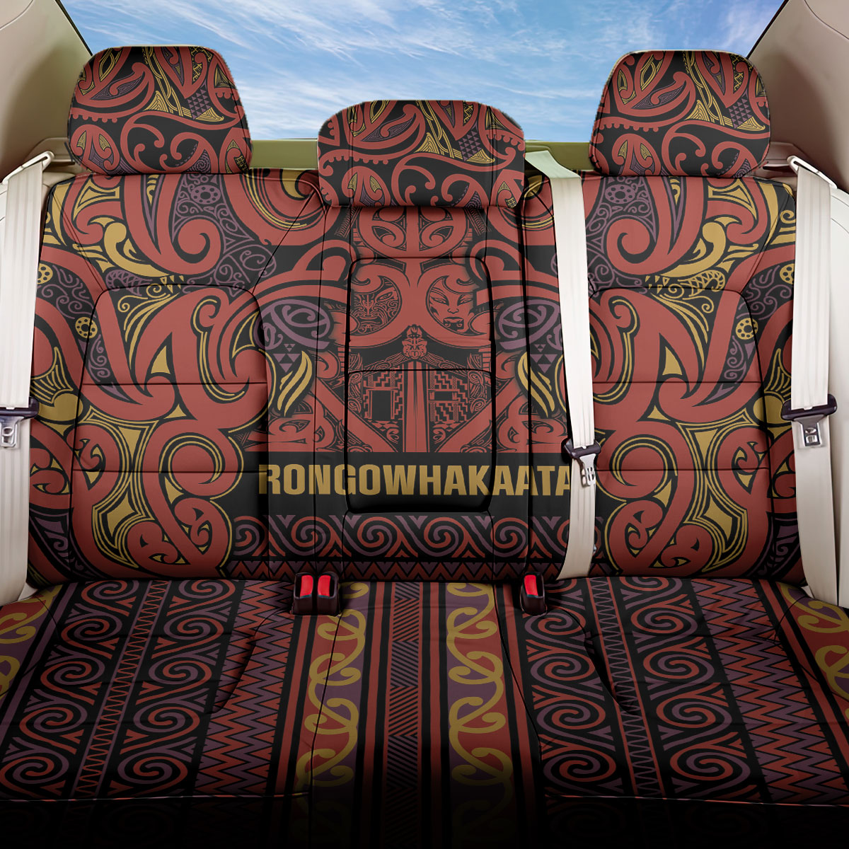 Aotearoa Iwi Rongowhakaata Back Car Seat Cover Maori Wharenui House Tribal Pattern LT9 One Size Brick Red - Polynesian Pride