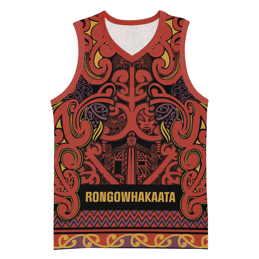 Aotearoa Iwi Rongowhakaata Basketball Jersey Maori Wharenui House Tribal Pattern LT9 Unisex Brick Red - Polynesian Pride