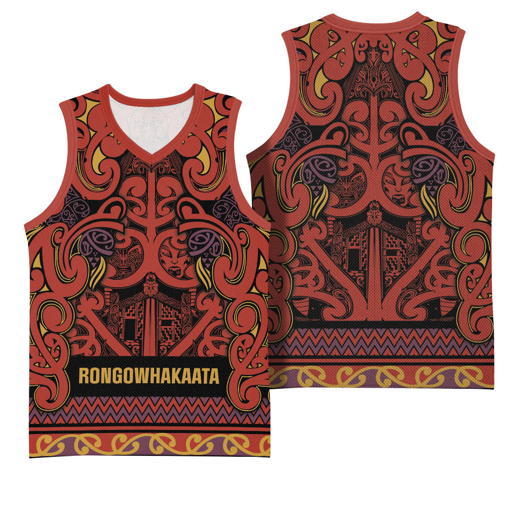 Aotearoa Iwi Rongowhakaata Basketball Jersey Maori Wharenui House Tribal Pattern LT9 - Polynesian Pride
