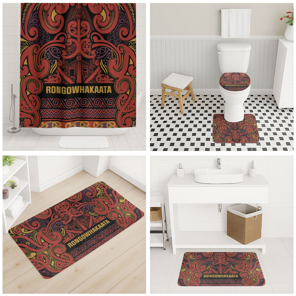 Aotearoa Iwi Rongowhakaata Bathroom Set Maori Wharenui House Tribal Pattern