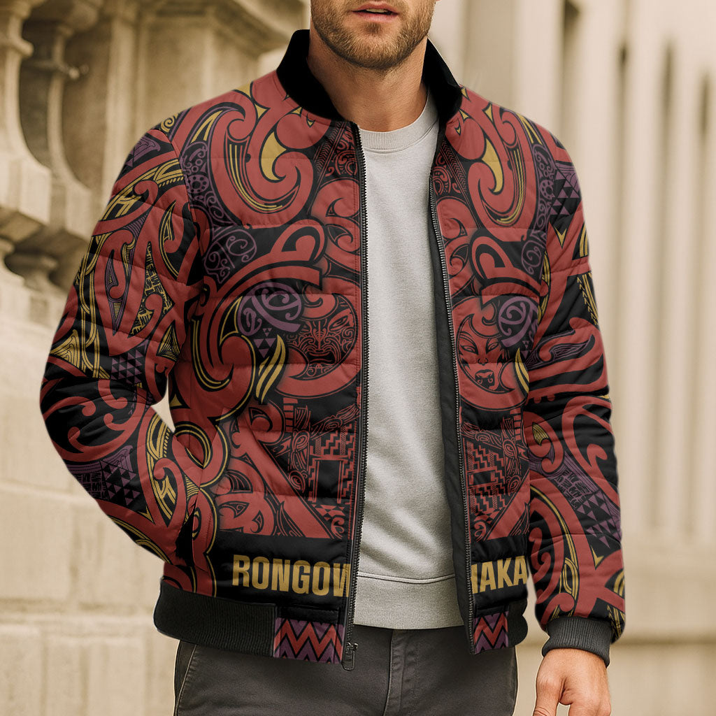 Aotearoa Iwi Rongowhakaata Bomber Puffer Jacket Maori Wharenui House Tribal Pattern LT9 - Polynesian Pride