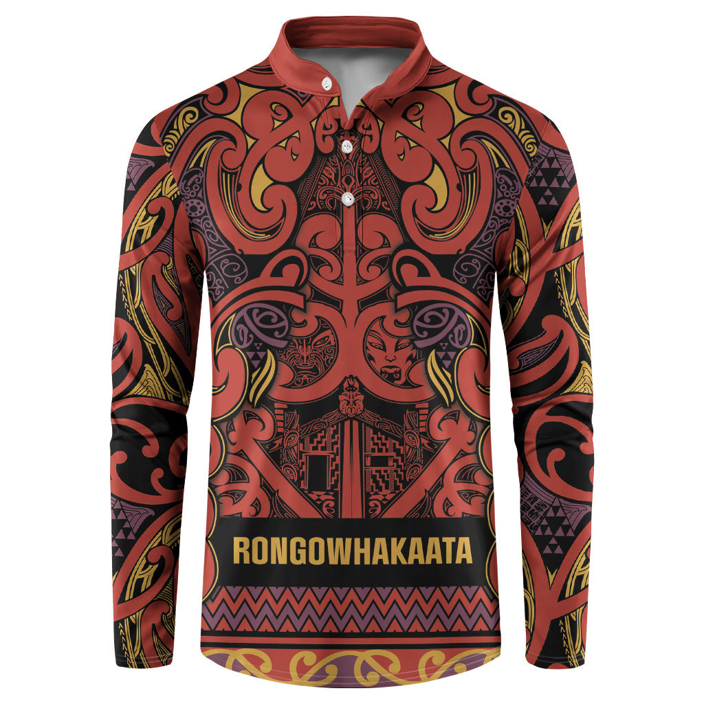Aotearoa Iwi Rongowhakaata Button Sweatshirt Maori Wharenui House Tribal Pattern LT9 Brick Red - Polynesian Pride