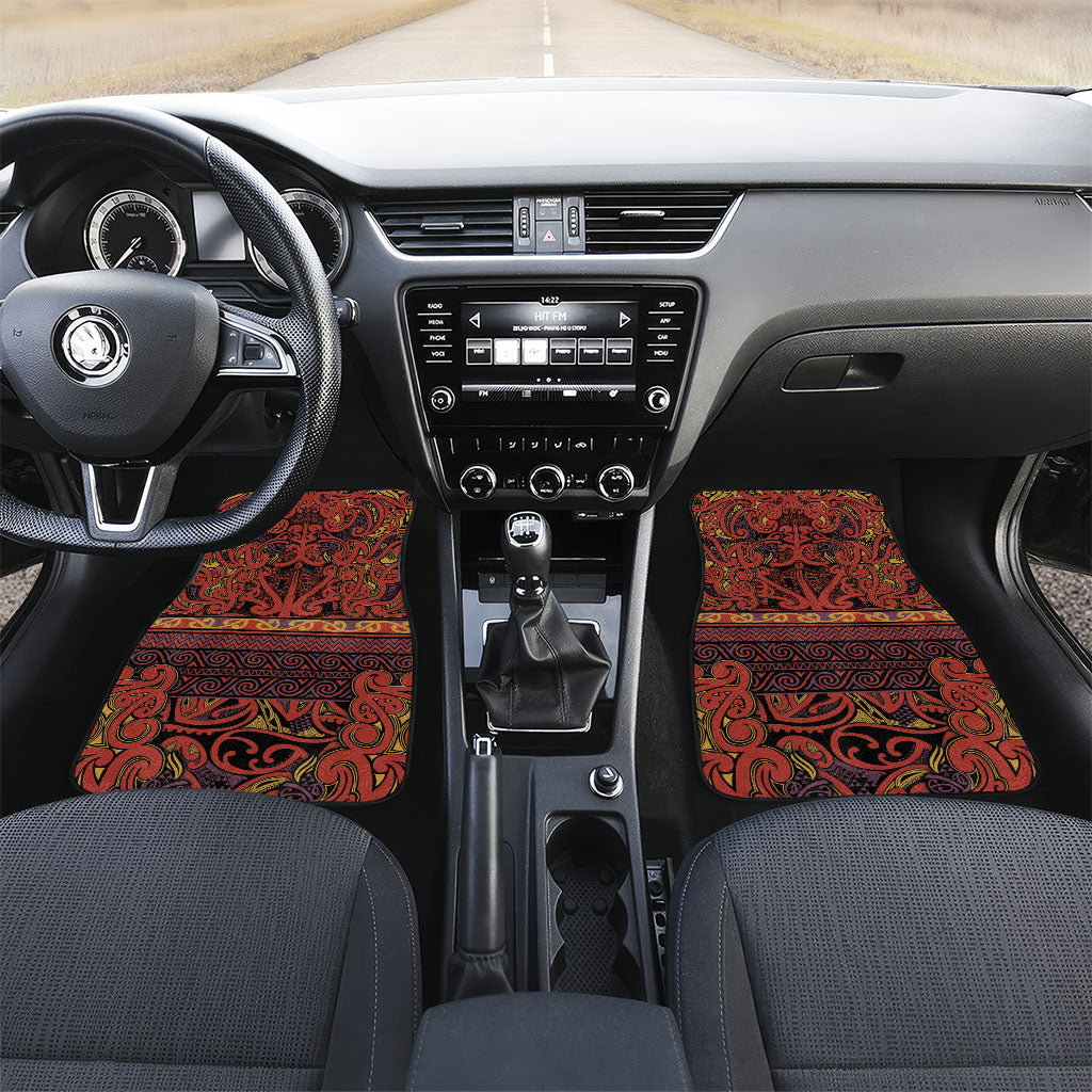 Aotearoa Iwi Rongowhakaata Car Mats Maori Wharenui House Tribal Pattern LT9 Set 2pcs - Front Brick Red - Polynesian Pride