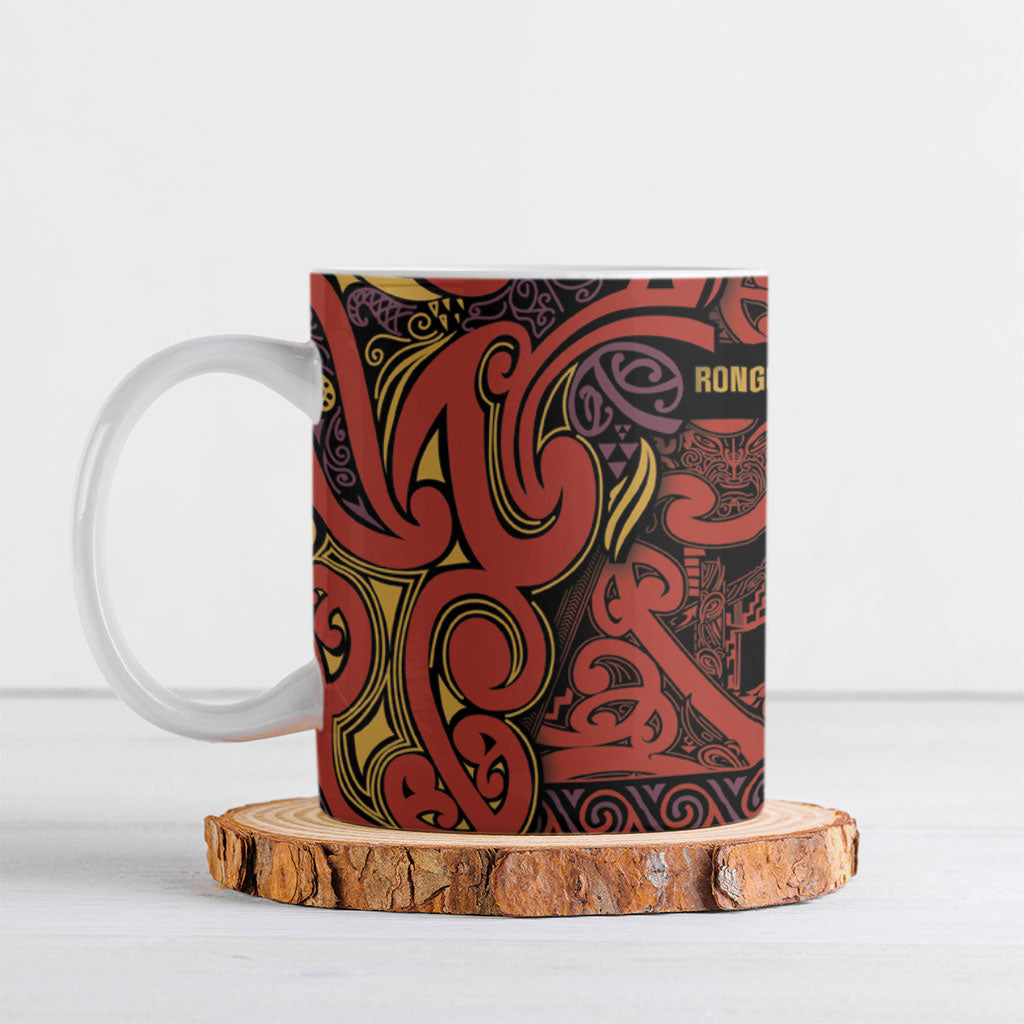 Aotearoa Iwi Rongowhakaata Ceramic Mug Maori Wharenui House Tribal Pattern LT9 Brick Red - Polynesian Pride